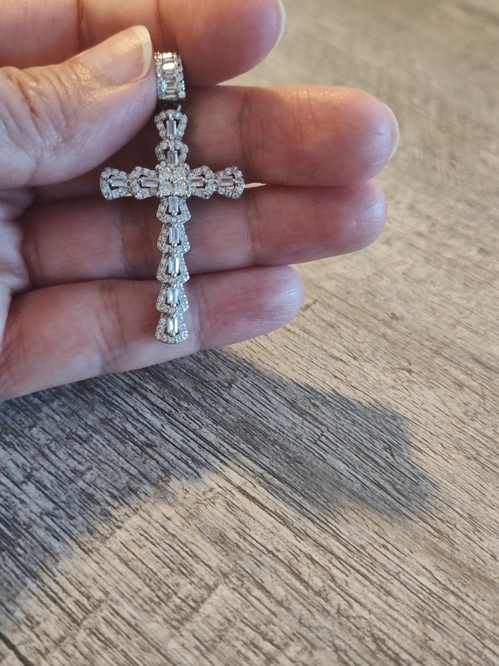 Sterling Silver Cubic Zirconia Cross Pendant - White - Picture 2 of 5